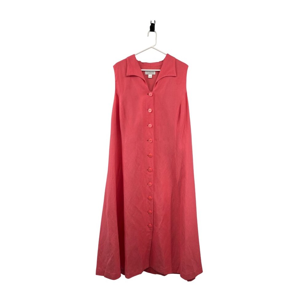 Vintage CJ Banks Linen Blend Midi Dress 20W Pink Button Front Used - Picture 15 of 16